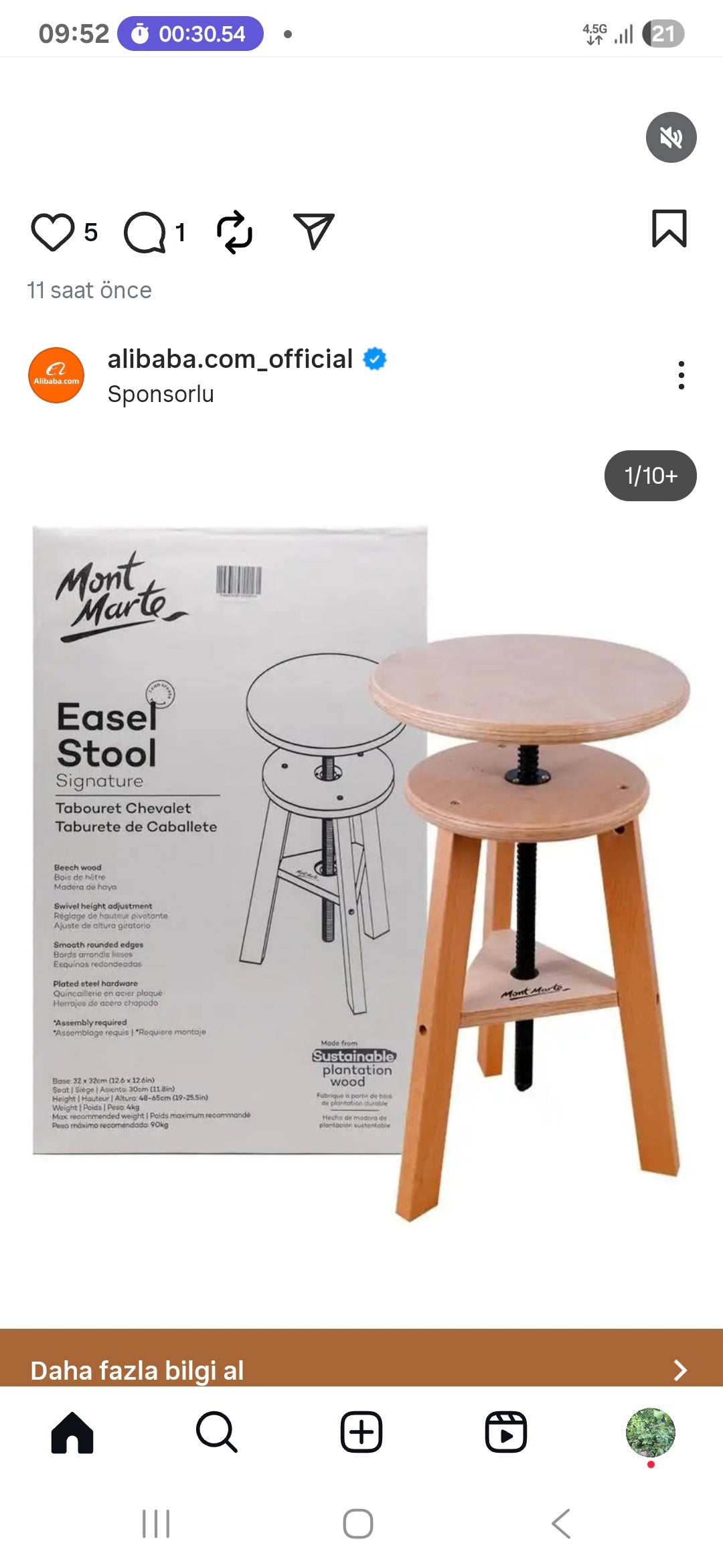 Ayarlanabilir Ahşap Tabure